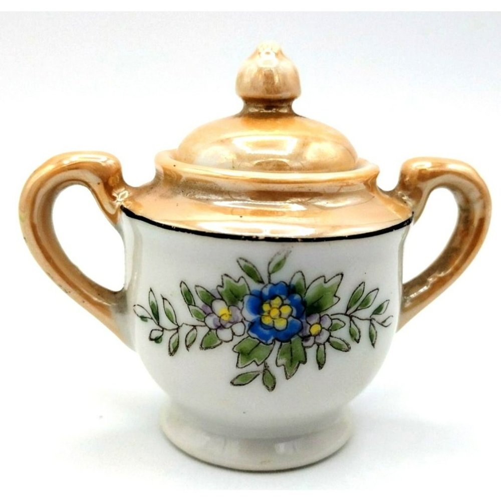 Lusterware Tiny Sugar Bowl Made in Japan 3 Inches High 1960s Vintage  Showa Era